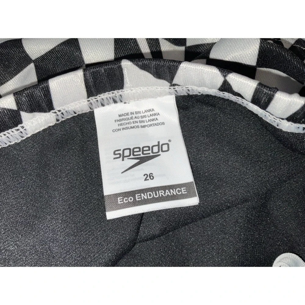 NWT Men's Speedo Vibe Collection Eco Endurance Brief Swim Trunks Black White 26